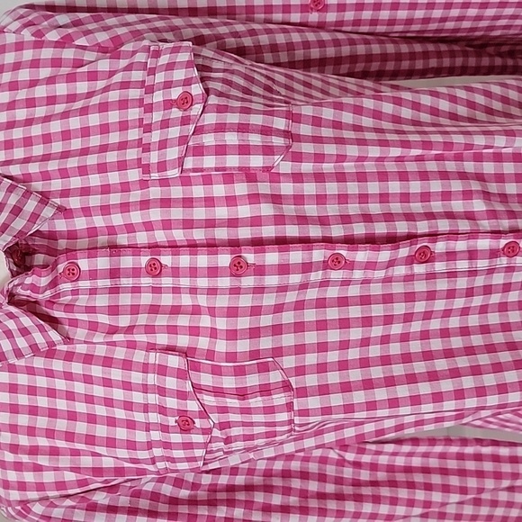 Sugar Rain Size M Pink White Gingham Button Down Long Sleeve Shirt - Picture 2 of 12